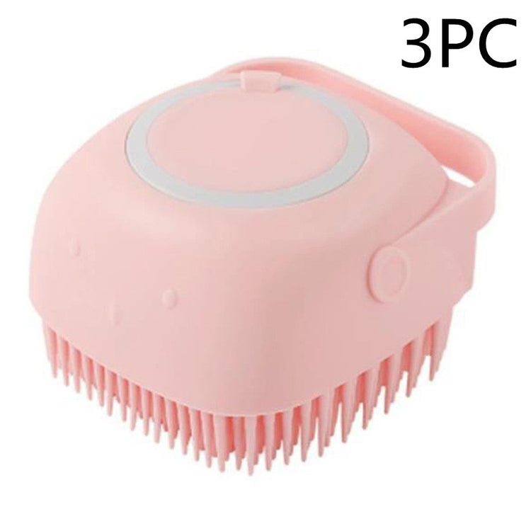 Silicone Dog Bath Massage Gloves Brush Pet Cat Bathroom Cleaning Tool Comb Brush For Dog Can Pour Shampoo Dog Grooming Supplies Small Pink Dog