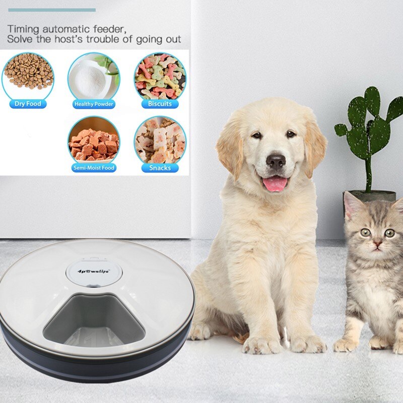 Dogs Timing Six-grid Feeder Cat Quantitative Music Automatic Feeder Small Pink Dog