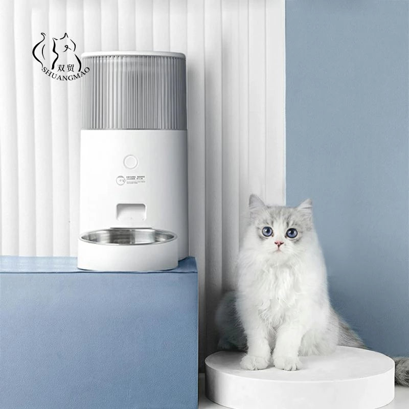 Pet Cat Water Fountain Smart Automatic Feeder 2.5L For Dog Food Bowls Remote Intelligent Cats Feeding Supplies 2in1 Feeding USB Small Pink Dog