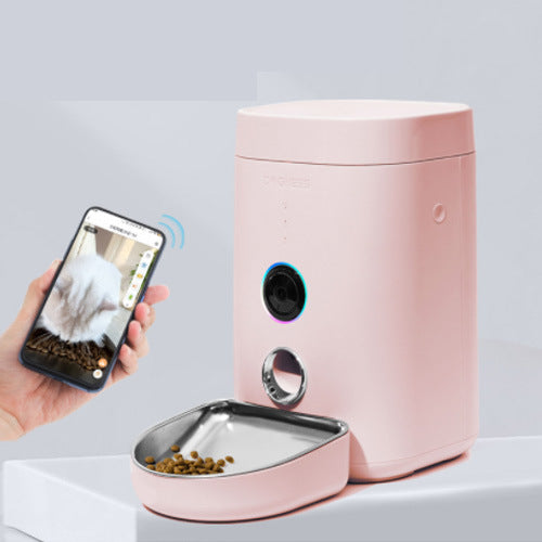 Intelligent Pet Automatic Plastics Feeder Small Pink Dog