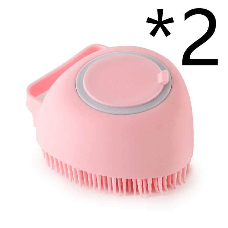 Silicone Dog Bath Massage Gloves Brush Pet Cat Bathroom Cleaning Tool Comb Brush For Dog Can Pour Shampoo Dog Grooming Supplies Small Pink Dog