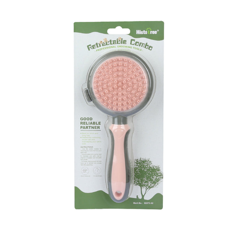 Pet Hair Removal Comb Cat Brush Self Cleaning Slicker Brush Hair Removal Double-sided Massage Small Pink Dog