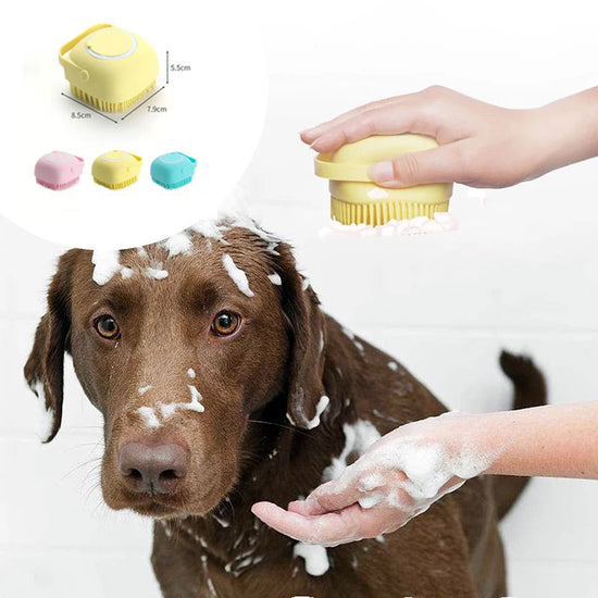 Silicone Dog Bath Massage Gloves Brush Pet Cat Bathroom Cleaning Tool Comb Brush For Dog Can Pour Shampoo Dog Grooming Supplies Small Pink Dog