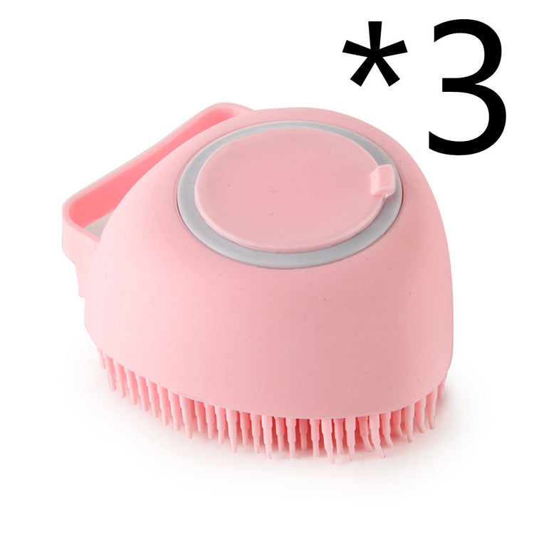 Silicone Dog Bath Massage Gloves Brush Pet Cat Bathroom Cleaning Tool Comb Brush For Dog Can Pour Shampoo Dog Grooming Supplies Small Pink Dog